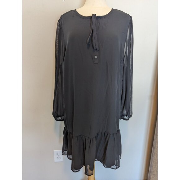 New Draper James XXL Tie Neck Flounce Shift Dress Black sheer sleeves - Picture 1 of 6